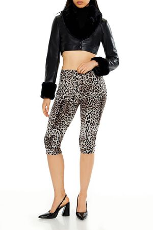ESPRESSO Faux Leather & Fur Cropped Jacket, image 2