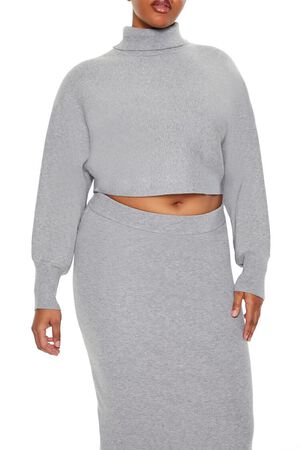 HEATHER GREY Plus Size Sweater-Knit Top & Skirt Set, image 2