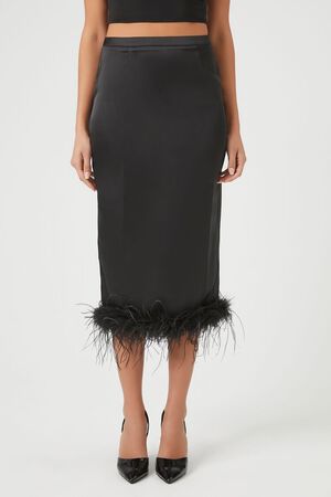 BLACK Feather-Trim Maxi Skirt, image 2