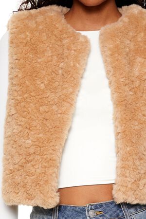 DESERT SAND Faux Shearling Cropped Vest, image 3