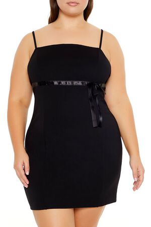 BLACK Plus Size Bow Mini Bodycon Dress, image 2