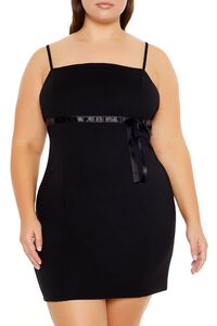 BLACK Plus Size Bow Mini Bodycon Dress, image 2