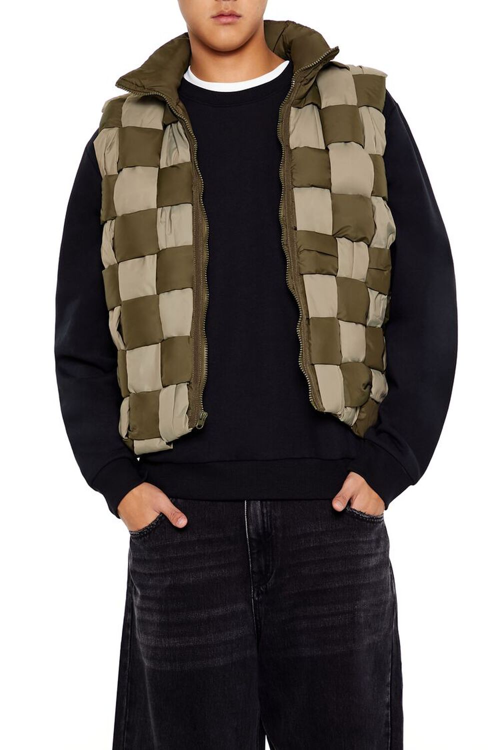 OLIVE/LIGHT OLIVE Checkered Basketwoven Vest, image 1