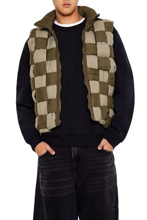 OLIVE/LIGHT OLIVE Checkered Basketwoven Vest, image 1