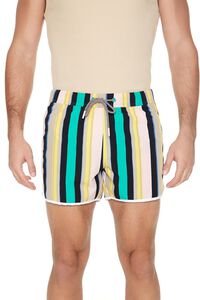 JADE/MULTI Striped Drawstring Short Inseam Swim Trunks, image 6