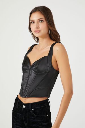 BLACK Satin Bustier Crop Top, image 2