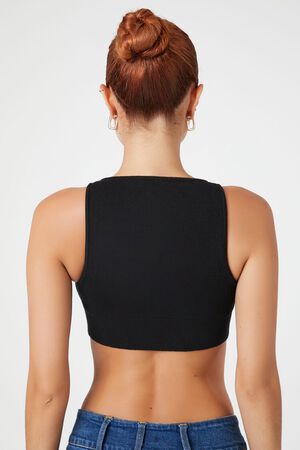 BLACK Sweater-Knit Twist-Front Crop Top, image 3
