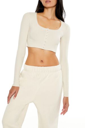 HEATHER GREY Square-Neck Cropped Henley Tee, image 1