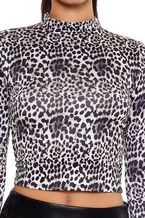 BROWN/MULTI Leopard Mock Neck Crop Top, image 3
