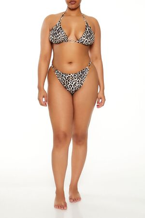 TAN/MULTI Plus Size Leopard Bikini Bottoms, image 1