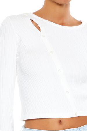 WHITE Cropped Button-Front Sweater, image 3