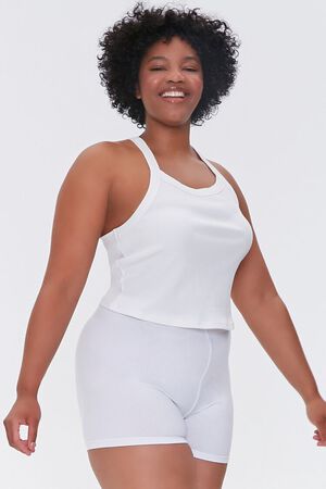 WHITE Plus Size Basic Cotton Hot Shorts, image 1