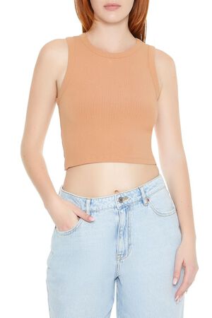 CAMEL Cropped Cutout Tie-Back Tank Top, image 1