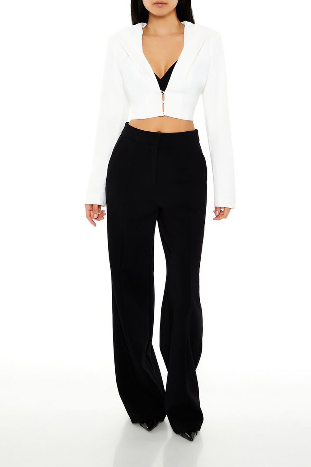 WHITE Plunging Hooded Cropped Blazer, image 2