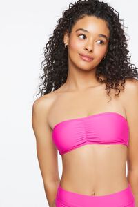 SHOCKING PINK Ruched Bandeau Bikini Top, image 4