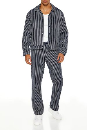 BLUE/WHITE Textured Striped Straight Pants, image 1