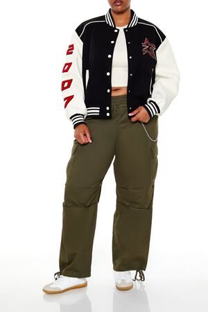BLACK/MULTI Plus Size Star Girl Varsity Jacket, image 2