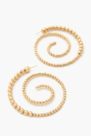 GOLD Beaded Spiral Hoop Earrings, image 2