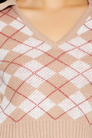 CREAM/MULTI Argyle Cropped Sweater, image 3