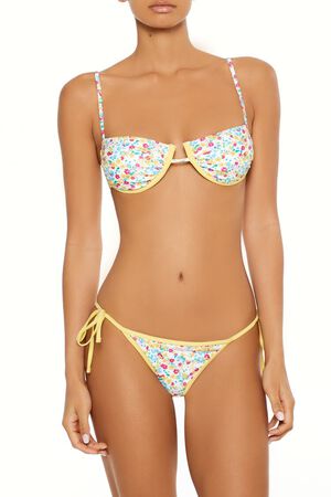 VIBRANT YELLOW/MULTI Bright Floral Contrast Underwire Bikini Top, image 1