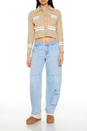 DESERT SAND/WHITE Varsity-Striped Cardigan Sweater, image 2