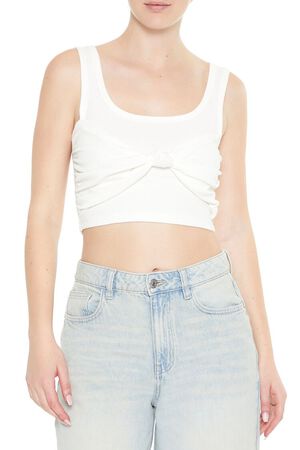 WHITE Cropped Bow Tank Top, image 1