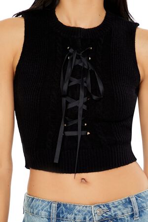 CREAM Sweater-Knit Lace-Up Crop Top, image 3