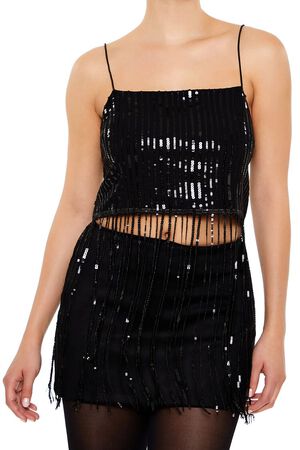 BLACK Sequin Fringe Cropped Cami, image 3