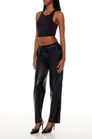 BLACK Faux Leather High-Rise Pants, image 3