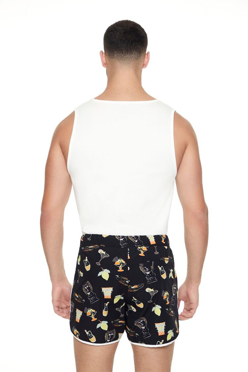 BLACK/MULTI Short Inseam Drink Print Swim Trunks, image 3