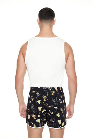 BLACK/MULTI Short Inseam Drink Print Swim Trunks, image 3