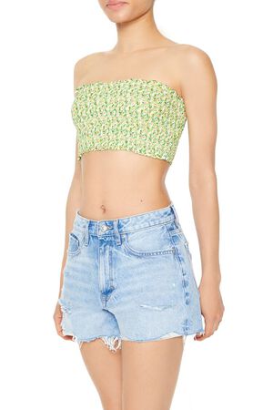 LIME/MULTI Cropped Floral Print Tube Top, image 2