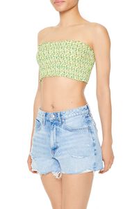 LIME/MULTI Cropped Floral Print Tube Top, image 2