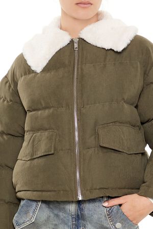 LIGHT BROWN Faux Leather Puffer Jacket, image 3