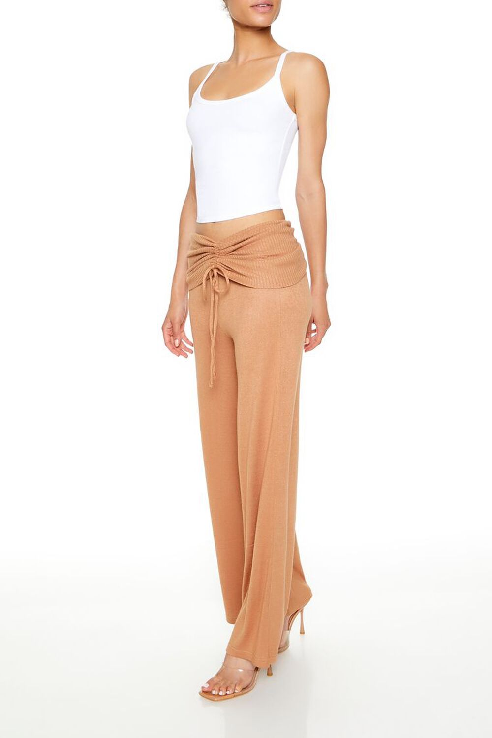 CAMEL Ruched Drawstring Foldover Pants, image 3