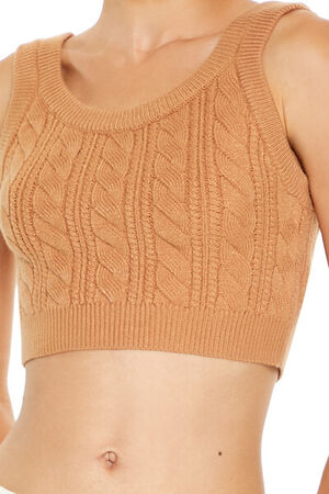 CAMEL Cable Sweater-Knit Crop Top, image 3