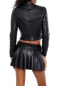BLACK Notched Faux Leather Moto Jacket, image 5