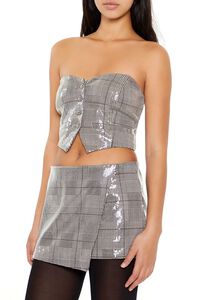 GREY/MULTI Glen Plaid Cropped Tube Top, image 4