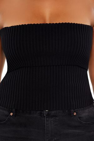 BLACK Ribbed Sweater-Knit Tube Top, image 3