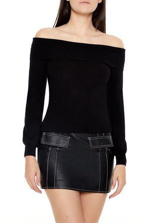 VERDANT GREEN Fitted Off-the-Shoulder Sweater, image 1