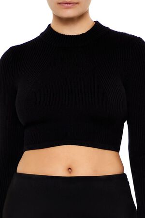 BURGUNDY Cropped Mock Neck Sweater, image 3