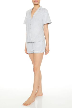 HEATHER GREY/WHITE Piped-Trim Pajama Shorts, image 2