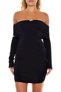 BLACK Off-the-Shoulder Bow Mini Dress, image 2