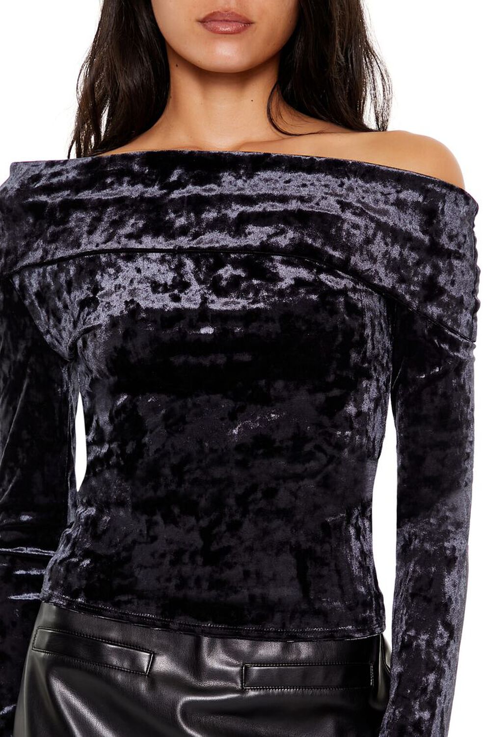BLACK Crushed Velvet Off-the-Shoulder Top, image 3
