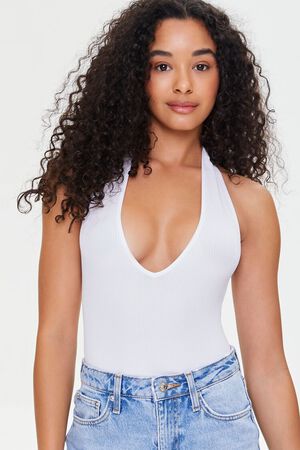 WHITE Seamless Halter Bodysuit, image 1