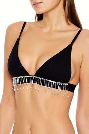 BLACK/SILVER Seamless Rhinestone Fringe Bralette, image 3