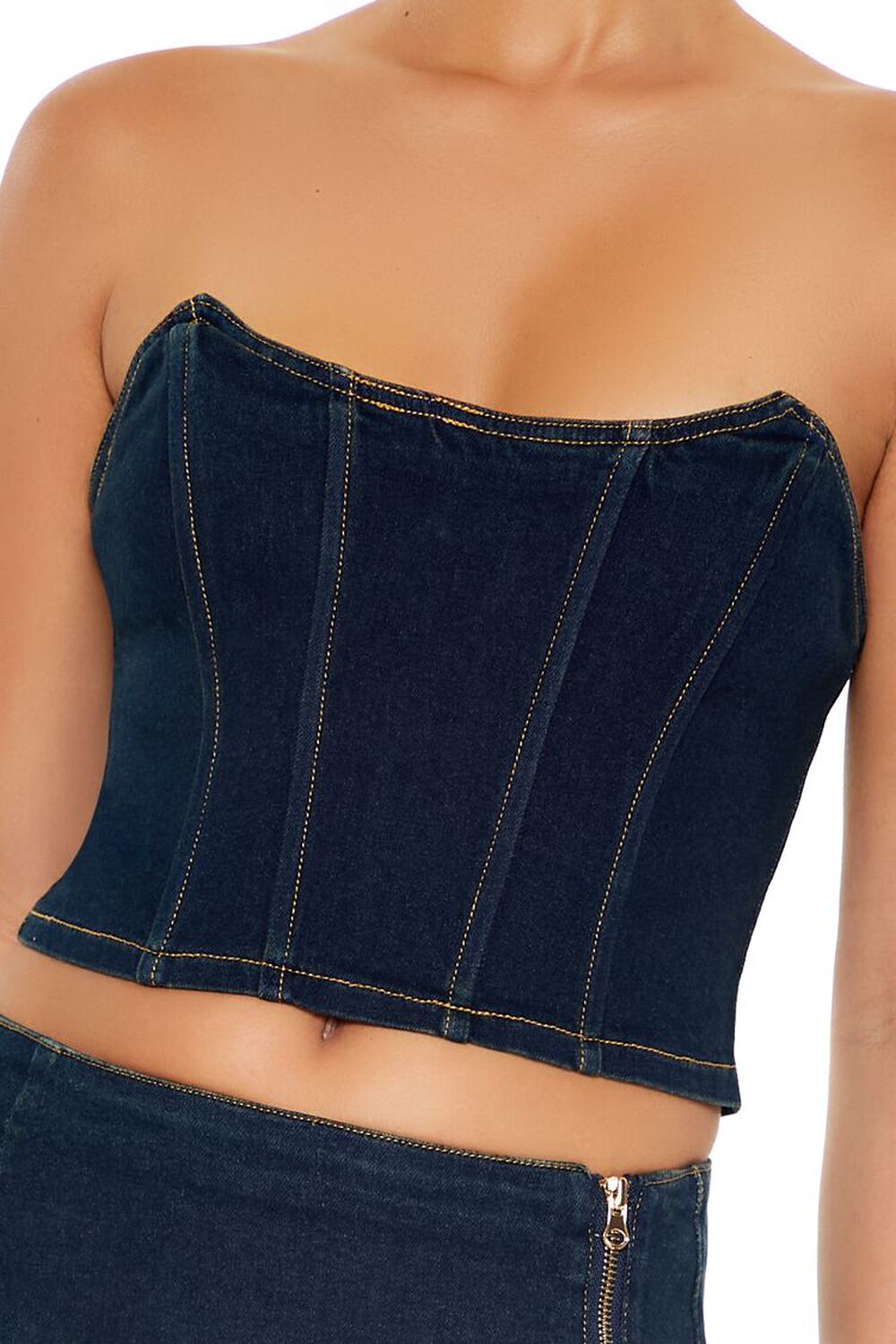 DARK DENIM Denim Cropped Tube Top, image 3