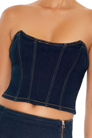 DARK DENIM Denim Cropped Tube Top, image 3