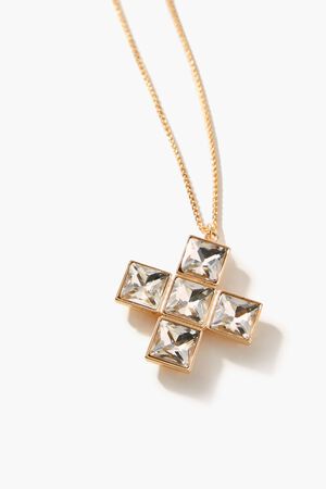 GOLD/CLEAR Frasier Sterling Faux Gem Cross Necklace, image 3