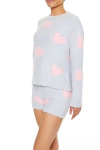LIGHT GREY/PINK Heart Print Pajama Sweater, image 4